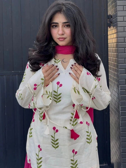Gulbahar White Floral Cotton Farshi Salwar Suit Set