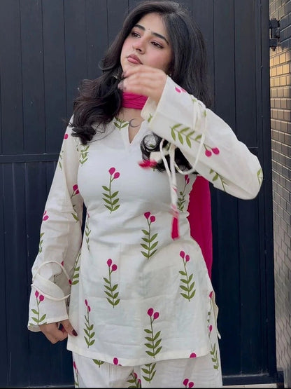 Gulbahar White Floral Cotton Farshi Salwar Suit Set
