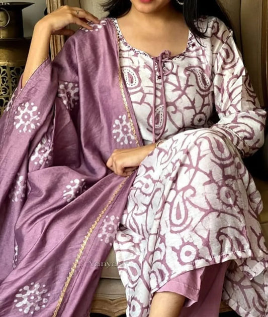 Premium Quality Lavender Pure Cotton Kurta Set