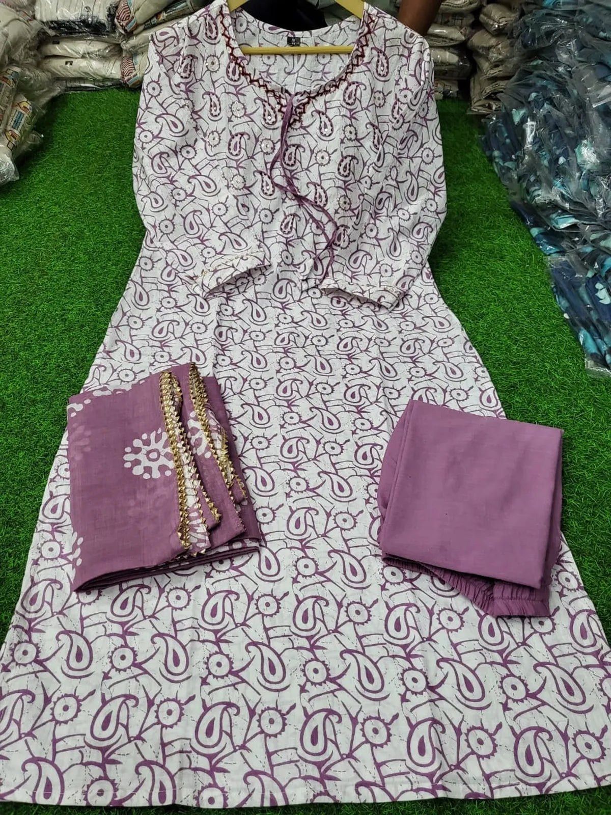 Premium Quality Lavender Pure Cotton Kurta Set
