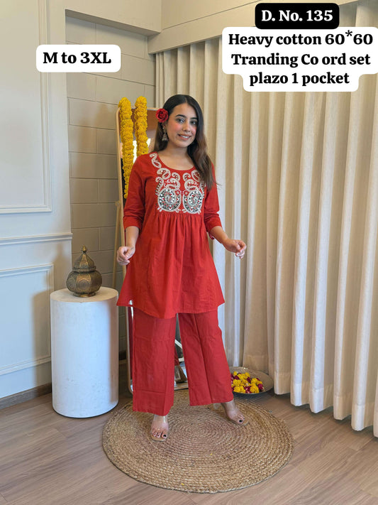 Orange Pure Cotton Short Kurta and Palazzo Set