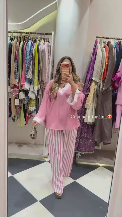 Women’s Red Top and Striped Palazzo Co-ord Set