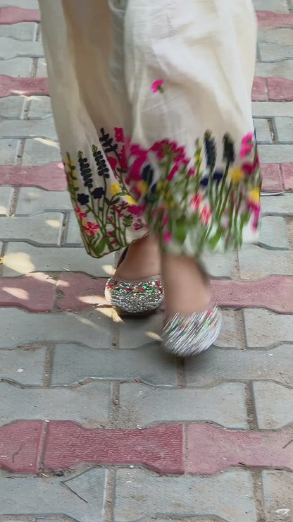 Women’s Pink Kurta and White Floral Palazzo Set